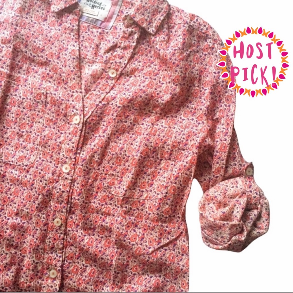 Anthropologie Coral Floral Button-Down Shirt